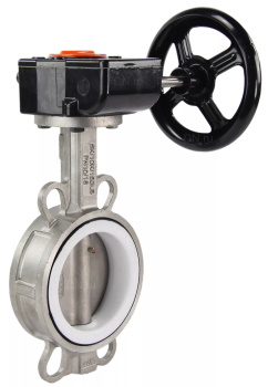 Затвор дисковый поворотный DN.ru 316L-316L-PTFE Ду40-300 Ру16, корпус - нержавеющая сталь 316L, диск - нержавеющая сталь 316L, уплотнение - PTFE, межфланцевый, с редуктором Pro-Gear X W