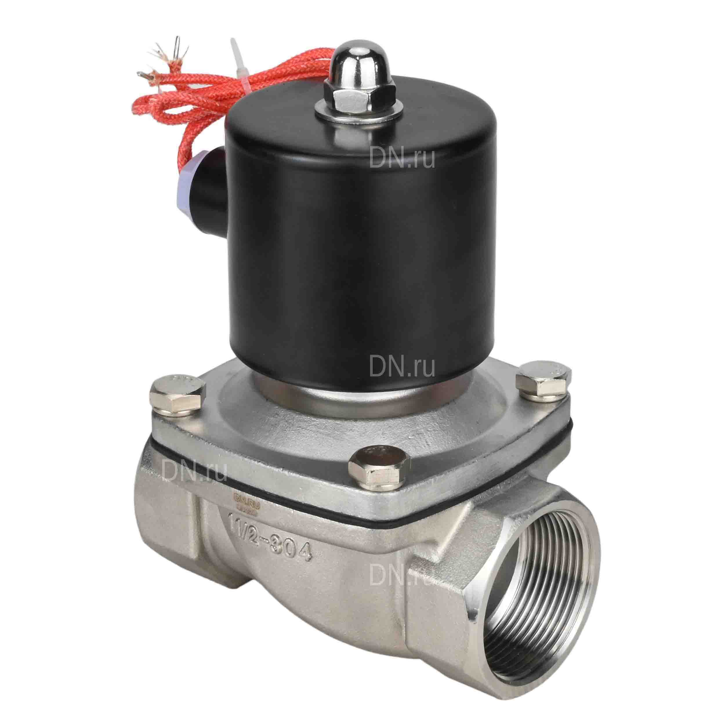 Клапан электромагнитный DN.ru VS131-ET-NC-220VAC 1 1/2″ Ду40 Ру10, соленоидный двухходовой, корпус - нержавеющая сталь 304, уплотнение - EPDM, резьбовой, нормально-закрытый, прямого действия, катушка - 220В
