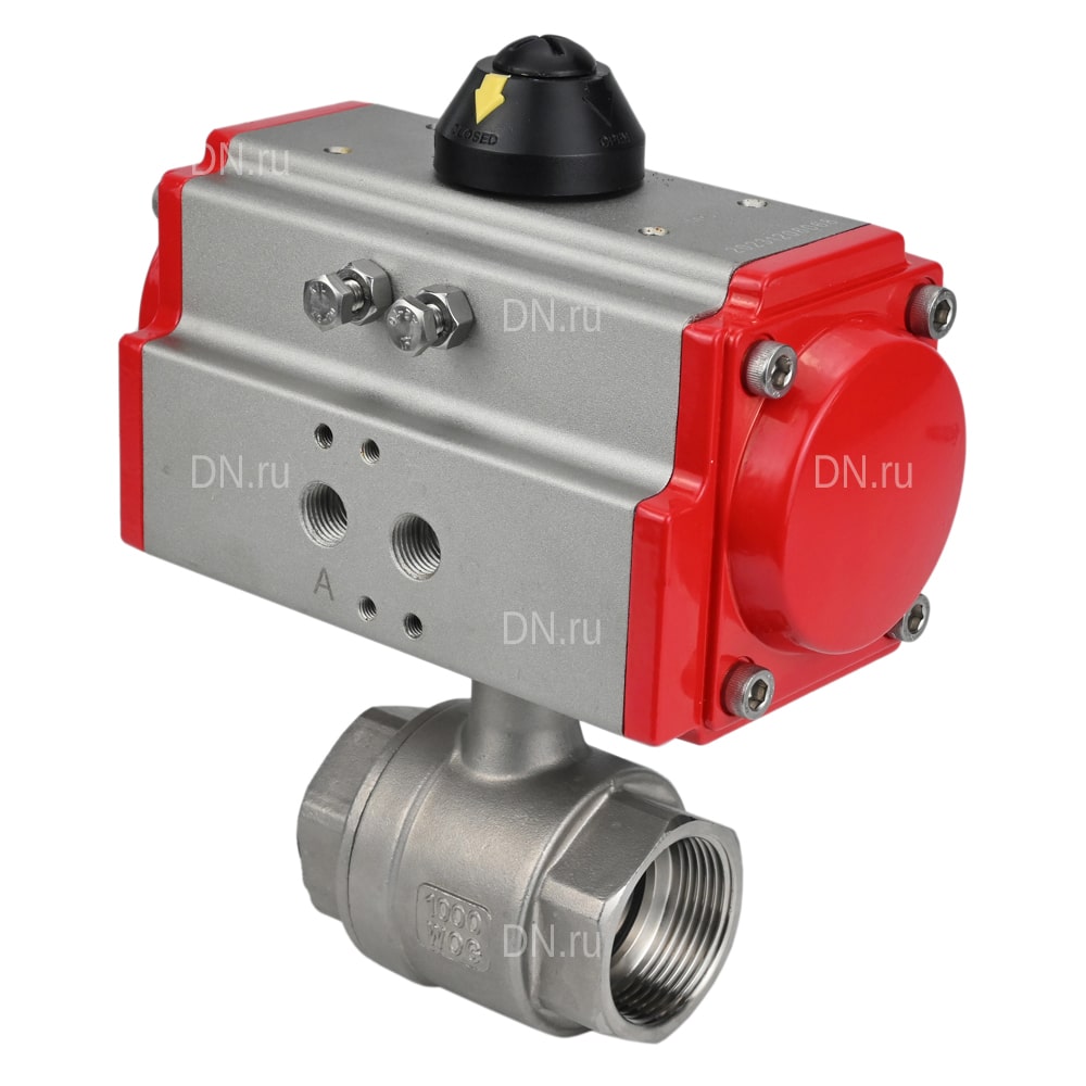 Кран нержавеющий полнопроходной DN.ru BV3232P(2pc)-FP-T-ISO-H Ду10-100 Ру63/40 SS316 резьбовой с пневмоприводом с возвратными пружинами PA-SA
