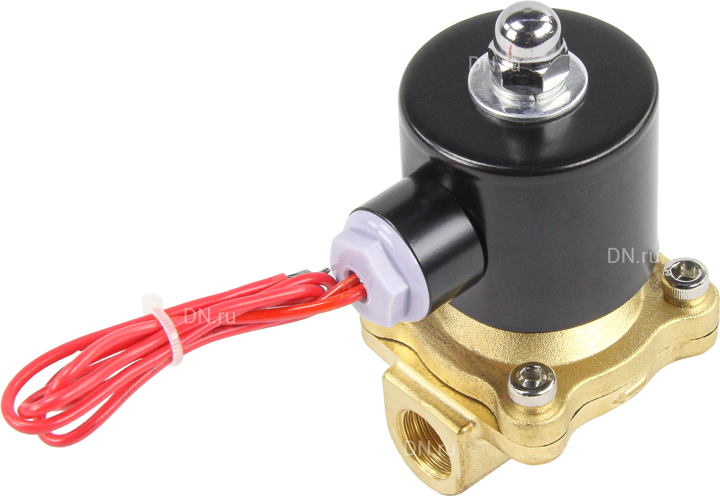 Клапан электромагнитный DN.ru VS100-ET-NC-220VAC 3/8″ Ду10 Ру10, соленоидный двухходовой, корпус - латунь, уплотнение - EPDM, резьбовой, нормально-закрытый, прямого действия, катушка - 220В