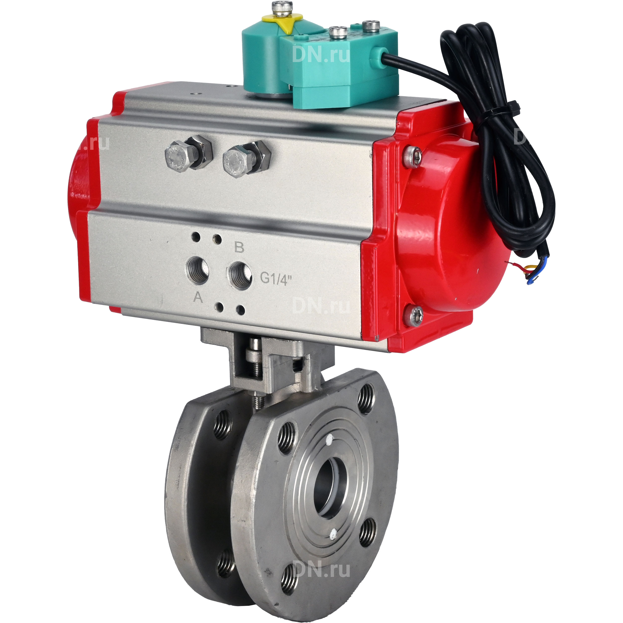 Кран шаровой DN.ru BV3232P-FP-Fb-ISO-H Ду100 Ру16 полнопроходной, межфланцевый, корпус - нержавеющая сталь 316, уплотнение - PTFE, с пневмоприводом PA-DA-105 и магнитным переключателем ALS200D