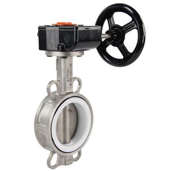 Затвор дисковый поворотный DN.ru 316L-316L-PTFE Ду100 Ру16 межфланцевый, корпус - нержавеющая сталь 316L, диск - нержавеющая сталь 316L, уплотнение - PTFE, с редуктором Pro-Gear X-21-W-200