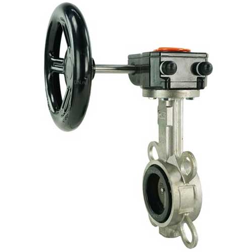 Затвор дисковый поворотный DN.ru 316L-316L-VITON Ду100 Ру16 межфланцевый, корпус - нержавеющая сталь 316L, диск - нержавеющая сталь 316L, уплотнение - VITON, с редуктором Pro-Gear X-21-W-200
