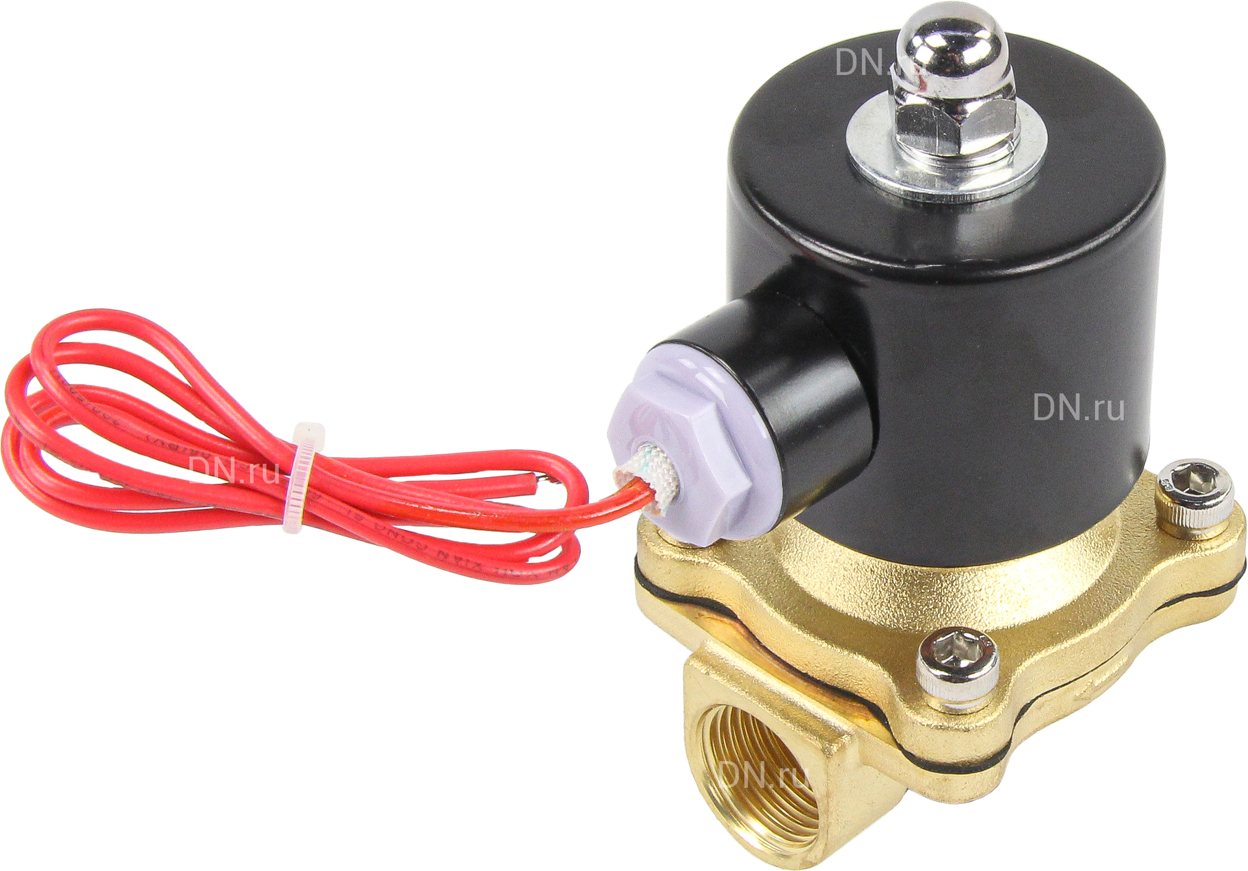 Клапан электромагнитный DN.ru VS100-ET-NC-220VAC 1/2″ Ду15 Ру10, соленоидный двухходовой, корпус - латунь, уплотнение - EPDM, резьбовой, нормально-закрытый, прямого действия, катушка - 220В
