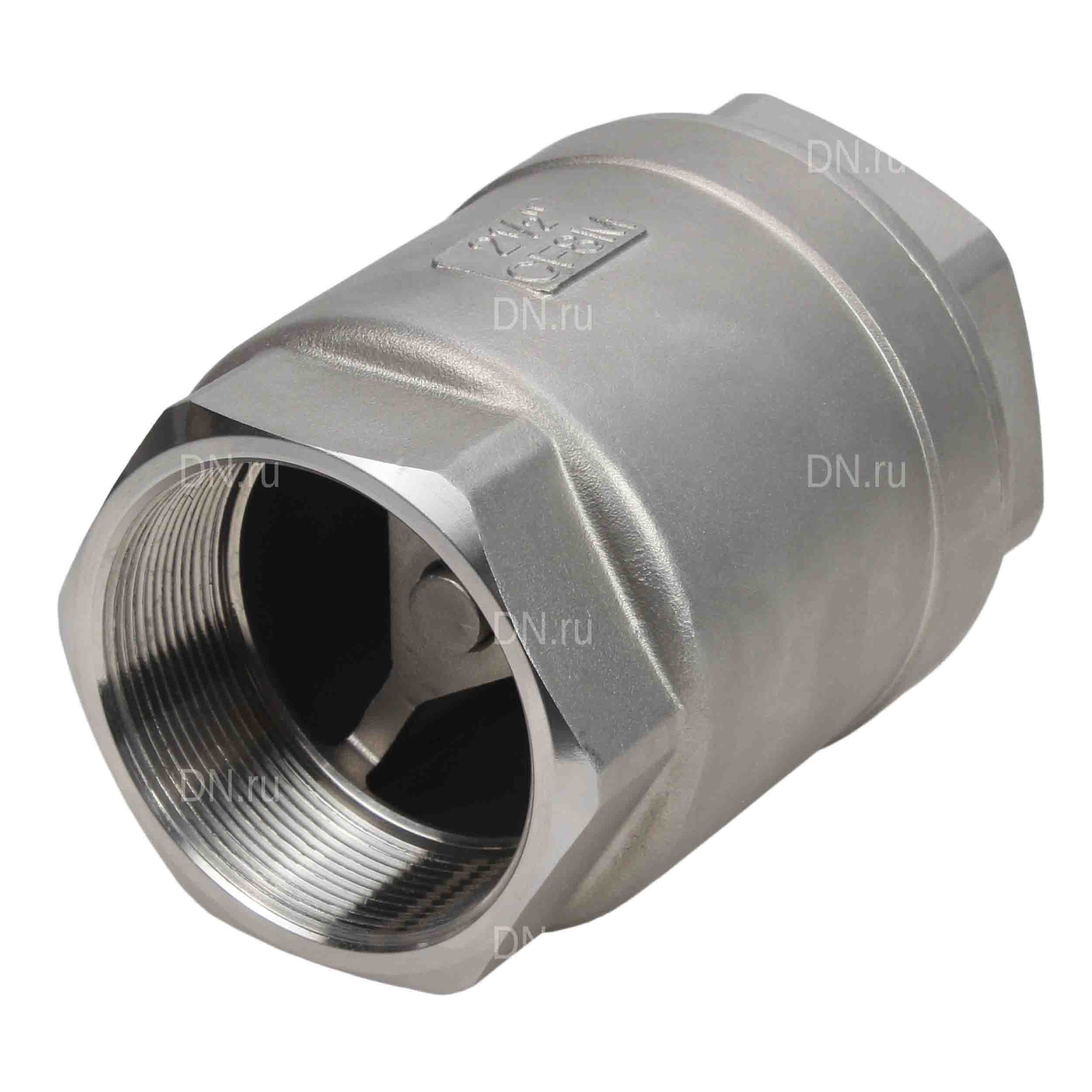 Клапан обратный DN.ru VCS3232P-T 2″ 1/2 Ду65 Ру40 резьбовой, пружинный, корпус - нержавеющая сталь 316, диск - нержавеющая сталь 316, уплотнение - PTFE