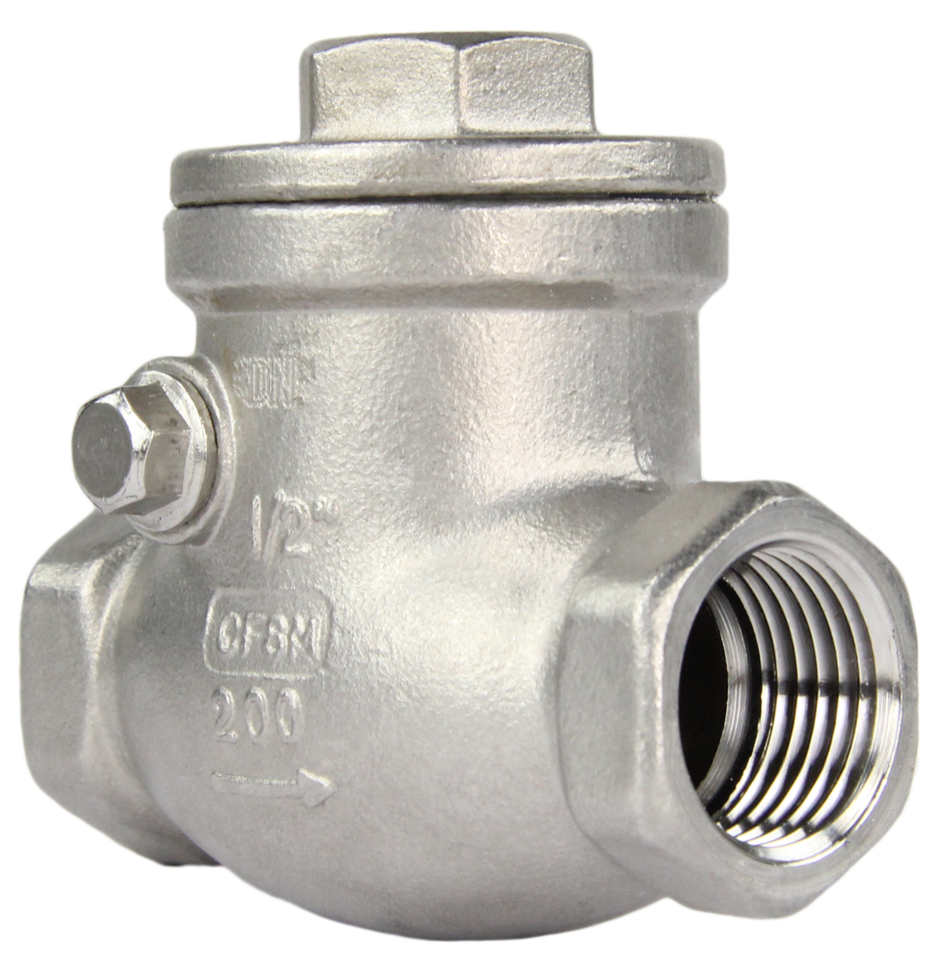Клапан обратный DN.ru VC3232P-T 1/2″ Ду15 Ру16 муфтовый, поворотный, корпус - нержавеющая сталь, диск - нержавеющая сталь, уплотнение - PTFE