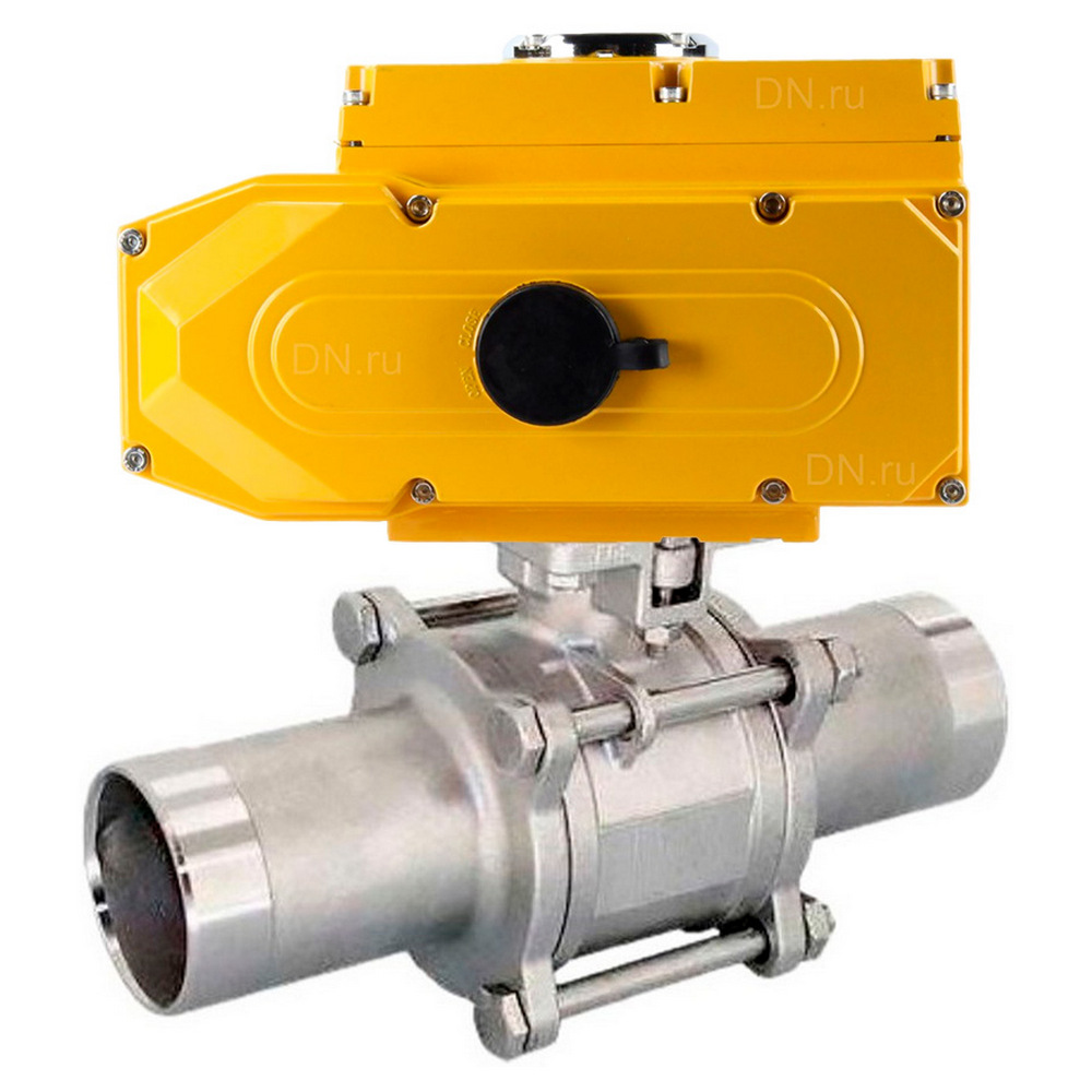 Кран шаровой DN.ru BV3131P(3pc)-FP-W-ISO-H LONG Ду10 Ру63 полнопроходной, корпус - нержавеющая сталь 304, уплотнение - PTFE, под приварку, с 1/4-оборотным электроприводом DN.ru QT-N-003EM-O1-220VAC-У1 220В