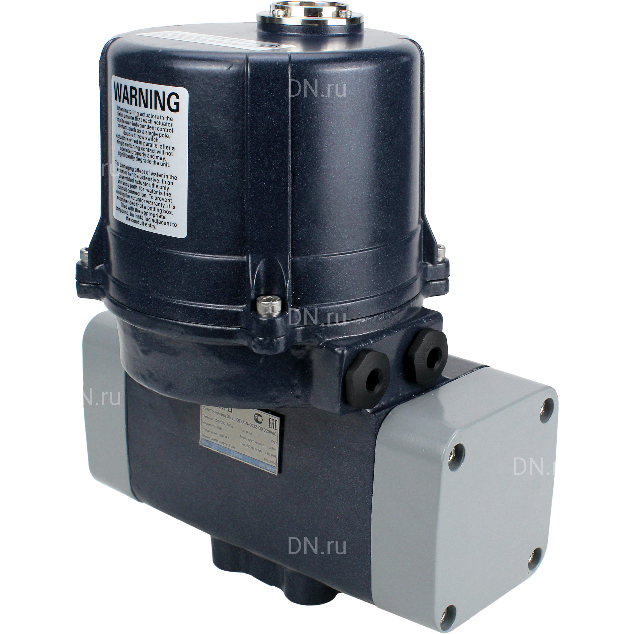 Электропривод четвертьоборотный DN.ru QTSA-N-003EM-O0-220VAC с пружинным возвратом, квадрат 14х14, F05/07, крутящий момент 30Нм