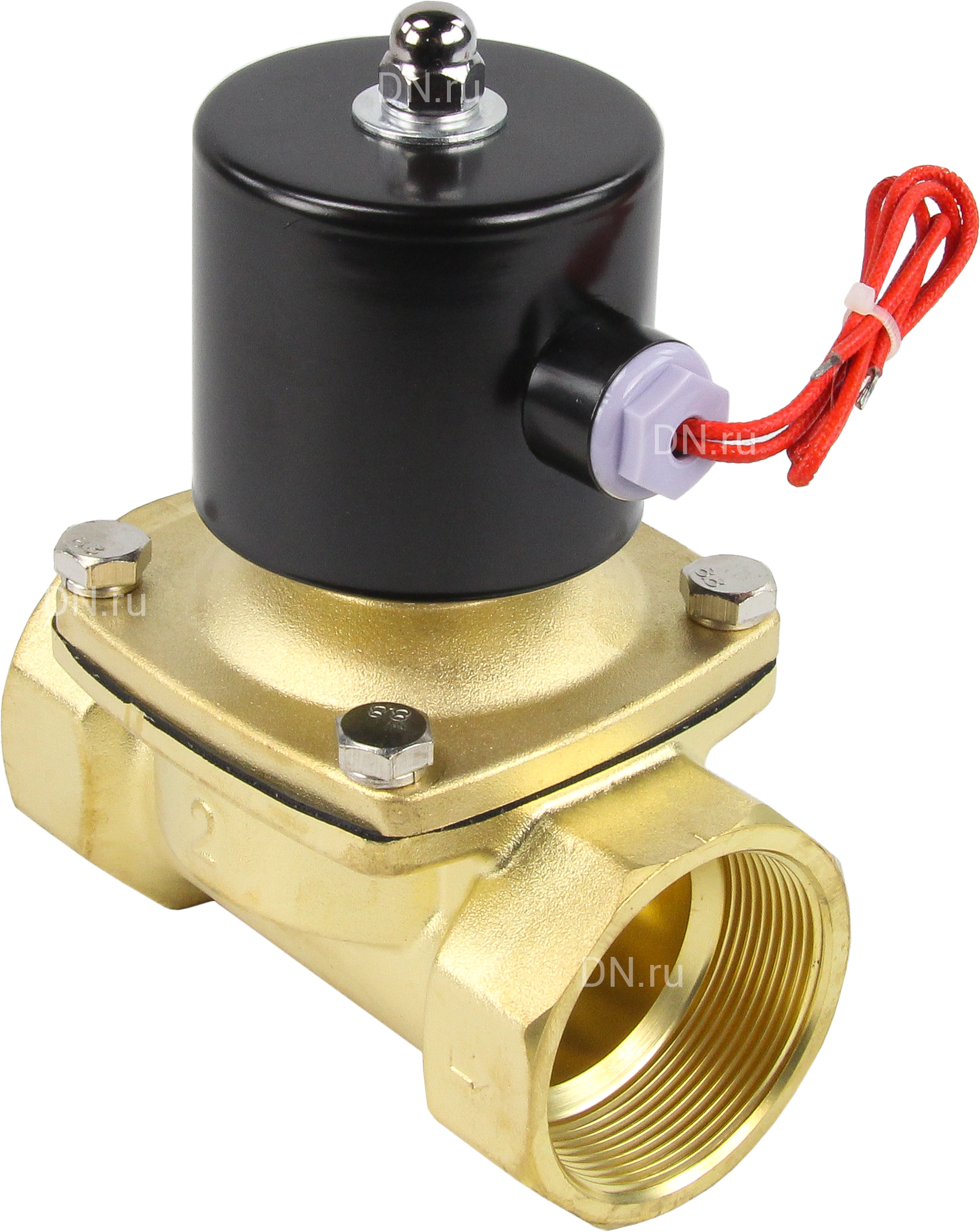 Клапан электромагнитный DN.ru VS100-NT-NC-24VDC 2″ Ду50 Ру10, соленоидный двухходовой, корпус - латунь, уплотнение - NBR, резьбовой, нормально-закрытый, прямого действия, катушка - 24В