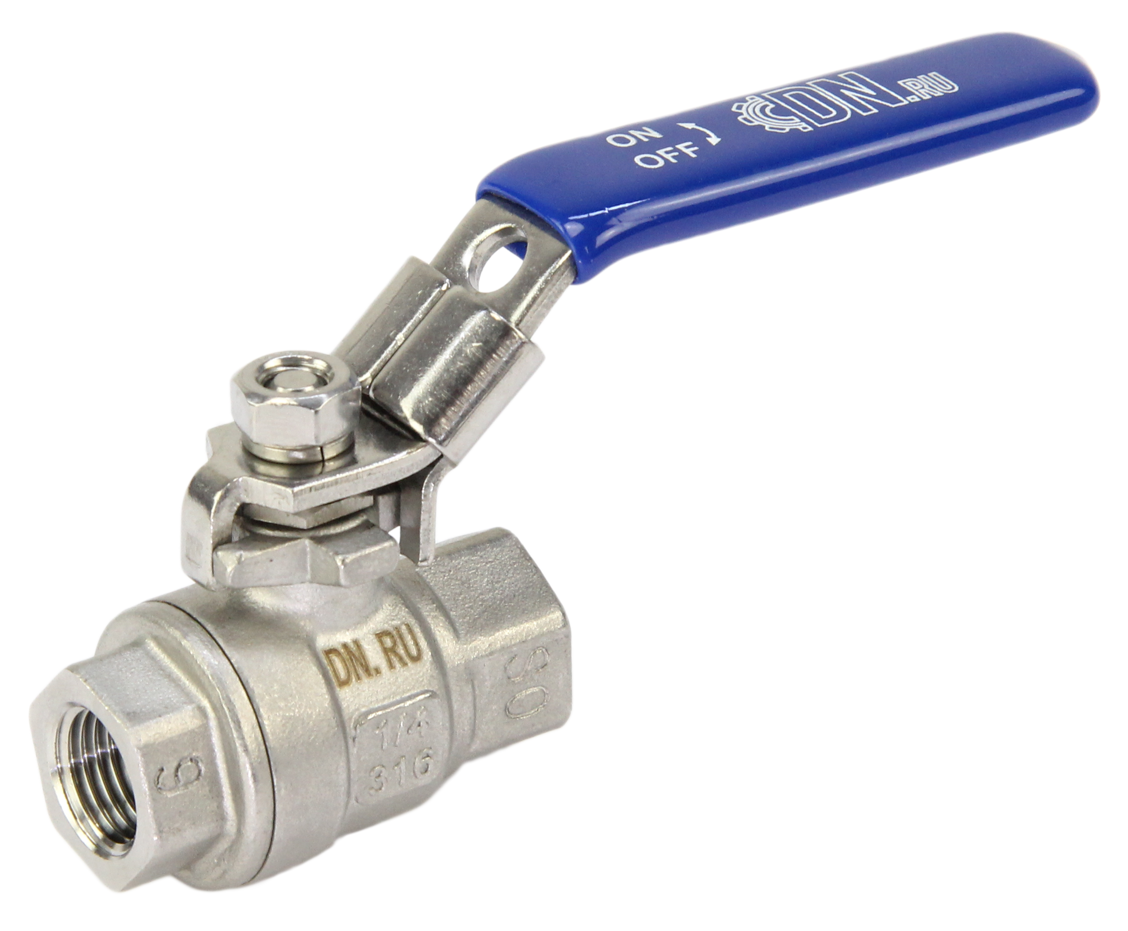 Кран шаровой DN.ru BV3232P(2pc)-FP-T-H Ду8 Ру140 полнопроходной двухходовой, нержавеющая сталь 316, внутренняя резьба, уплотнение - PTFE, ручка-рычаг