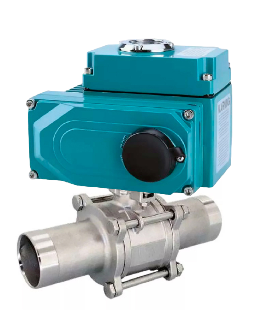 Кран шаровой DN.ru BV3131P(3pc)-FP-W-ISO-H LONG Ду100 Ру16 полнопроходной, под приварку, корпус - нержавеющая сталь SS304, уплотнение - PTFE, с 1/4-оборотным электроприводом QT-N-020EM-O1-220VAC-У1 220В HARK