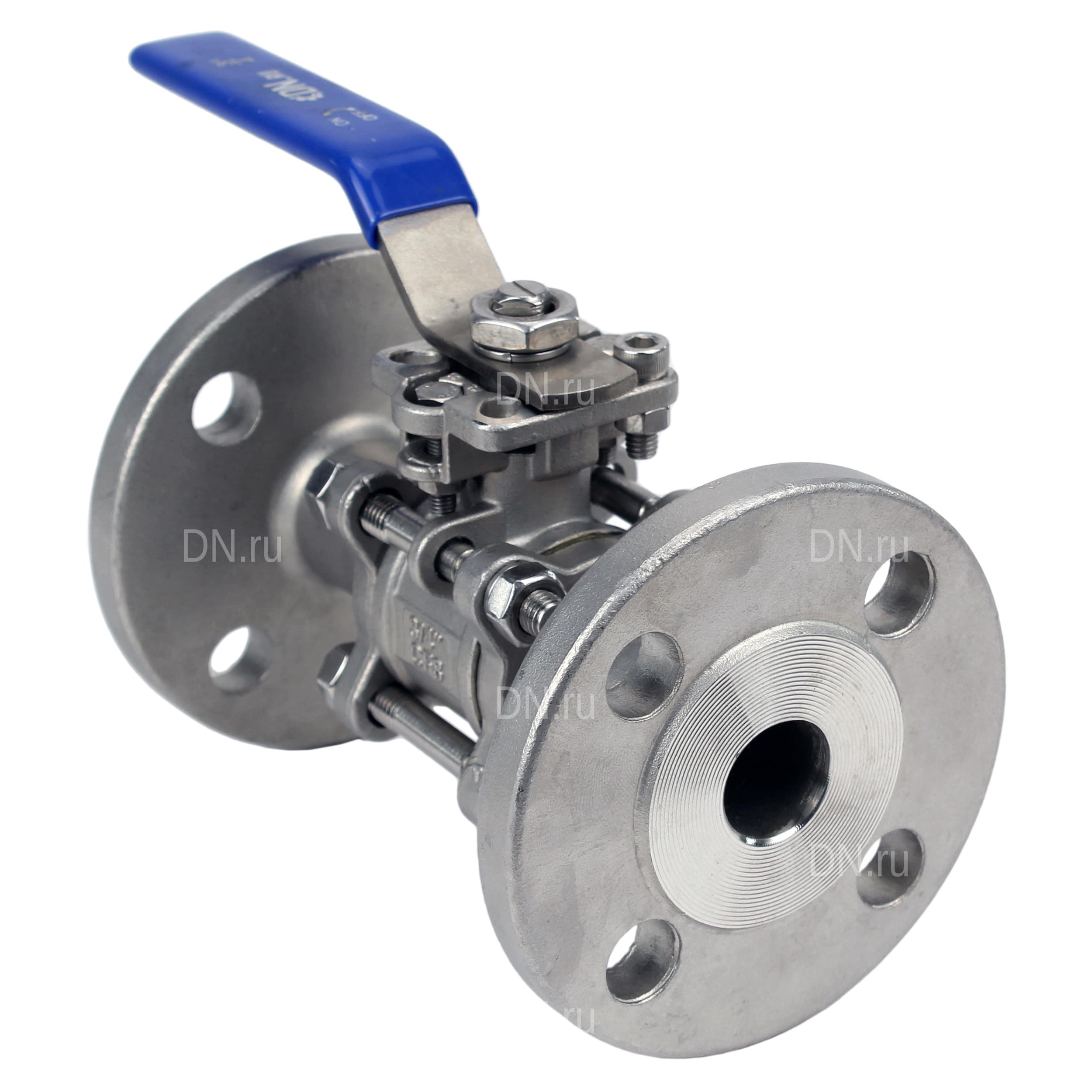 Кран шаровой DN.ru BV3131P(3pc)-FP-F-ISO-H Ду100 Ру16, полнопроходной, трехсоставной, сталь 304, уплотнение - PTFE, фланцевый, с ISO-фланцем