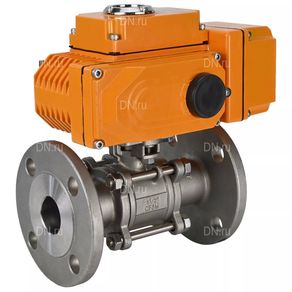 Кран шаровой DN.ru BV3131P(3pc)-FP-F-ISO-H Ду100 Ру16 полнопроходной трехсоставной, фланцевый, нержавеющая сталь 304, уплотнение - PTFE, 22х22, F10, WDVF, с электроприводом четвертьоборотным DN.ru QT-N-020EM-O1-220VAC -У1 HARK